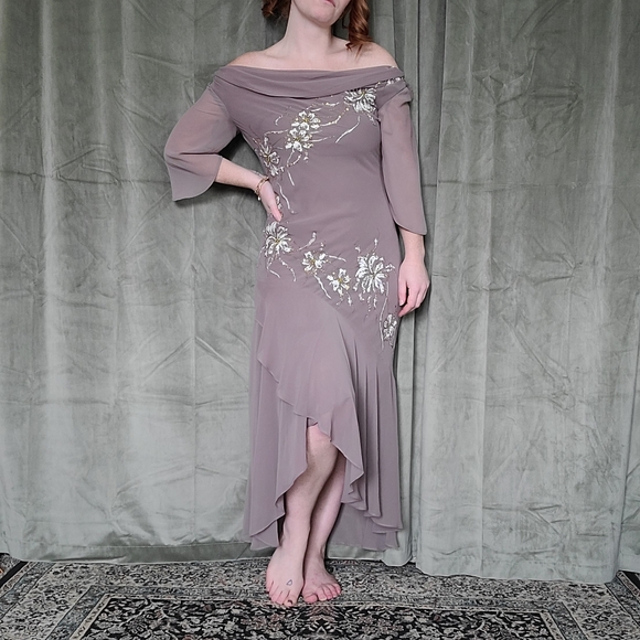 y2k Fairy Boho Regency Whismy Off The Shoulder Brown Embriodered Cocktail Dress - Picture 4 of 16